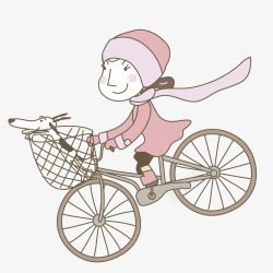 骑自行车带着小狗的女孩素材