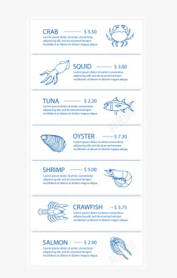 菜单文案手绘海鲜菜单高清图片