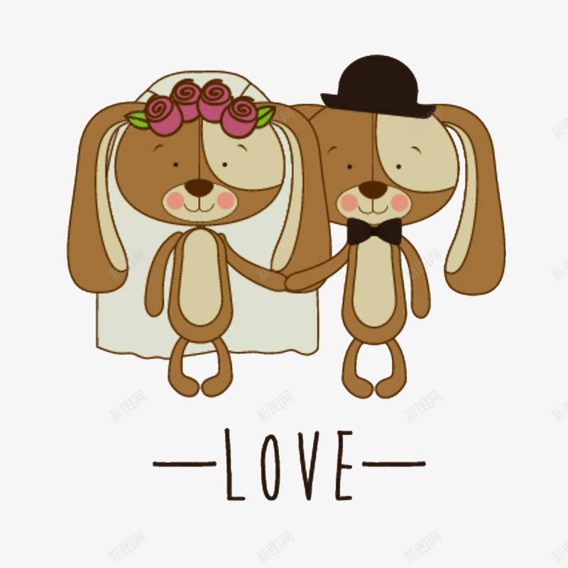 卡通结婚的小狗图png免抠素材_新图网 https://ixintu.com 创意的 动物 夫妻 宠物 小狗 情人节 插图 爱情 结婚的