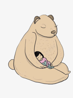 被小熊拥抱的女孩素材