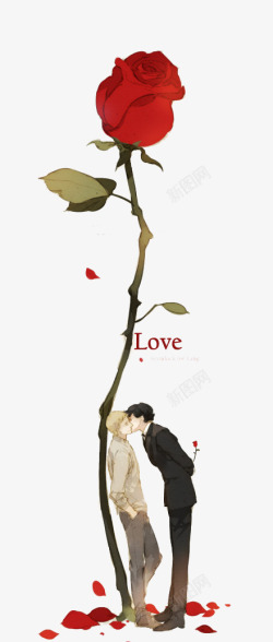 LOVE插画玫瑰花树高清图片