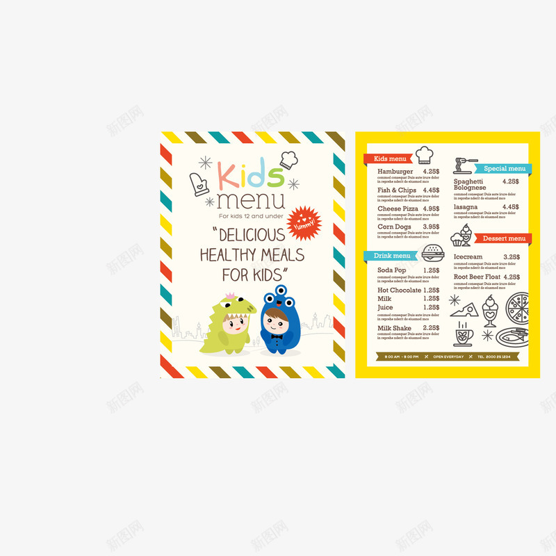 儿童菜单矢量图eps_新图网 https://ixintu.com 儿童菜单 卡通菜单矢量 可爱元素 插画 菜单 矢量图