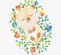 睡在花丛里的小熊矢量图素材