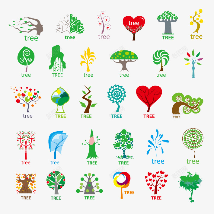 小树标志png免抠素材_新图网 https://ixintu.com 多个 小树 标志 环保 生命树