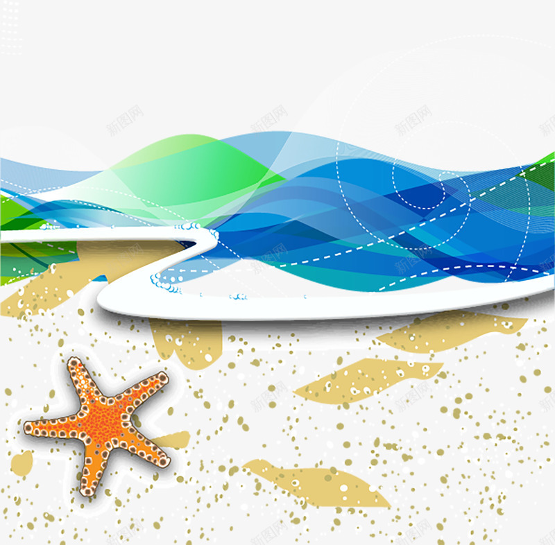 夏日沙滩海洋背景装饰png免抠素材_新图网 https://ixintu.com 夏日 沙滩 海星 海洋背景装饰 海浪 背景装饰