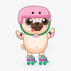 粉色头盔穿溜冰鞋的小狗简图高清图片