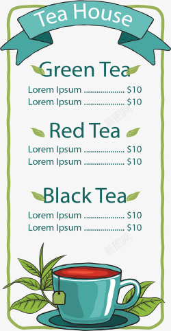 绿色茶杯茶叶菜单矢量图海报