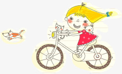 儿童画风格骑车的小女孩追逐小狗矢量图素材