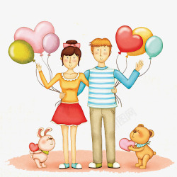 两个小熊卡通拿着气球的男女高清图片