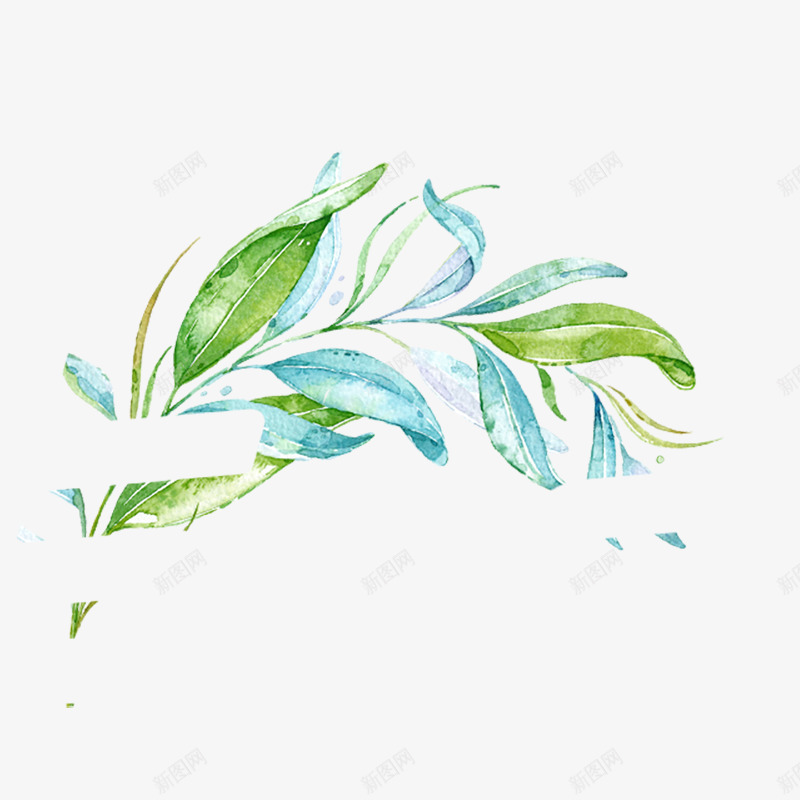 蓝绿色叶子png免抠素材_新图网 https://ixintu.com 卡通 叶子 手绘 桔梗 泼墨 简图 绿色 蓝色