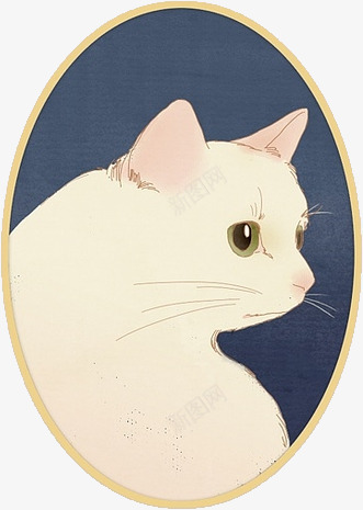 小猫插画png免抠素材_新图网 https://ixintu.com 免费png 创意 圆形背景 白猫