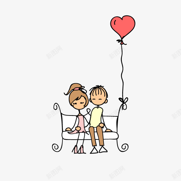坐在长椅上的小情侣png免抠素材_新图网 https://ixintu.com 小情侣 幸福的 爱心气球 相爱的 装饰 长椅