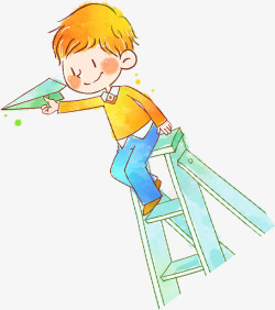 玩纸飞机小男孩在楼梯上玩纸飞机高清图片