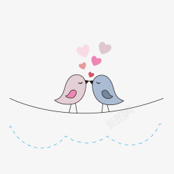 亲吻鸟卡通亲吻情侣鸟高清图片