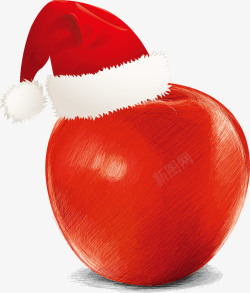 红色拼苹果平安夜带圣诞帽子的红苹果素矢量图高清图片