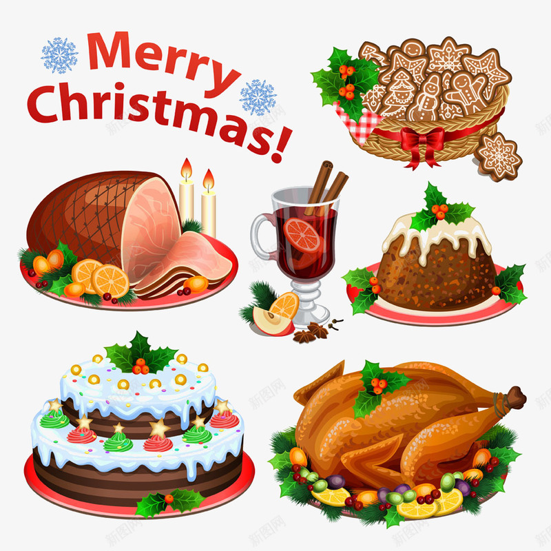 圣诞食物png免抠素材_新图网 https://ixintu.com 圣诞 烤火鸡 蛋糕