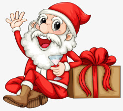 白胡子圣诞老人靠着礼物盒的圣诞老人高清图片