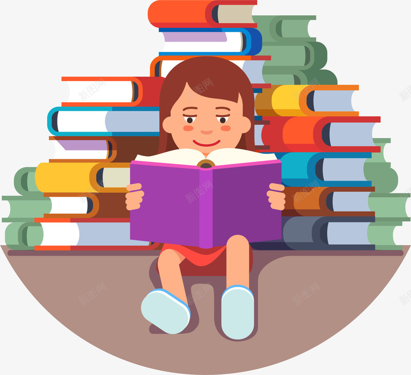 卡通拿着书本的小女孩png免抠素材_新图网 https://ixintu.com 儿童阅读日 卡通 堆满书本 学习 读书日 读书的小孩 阅读日