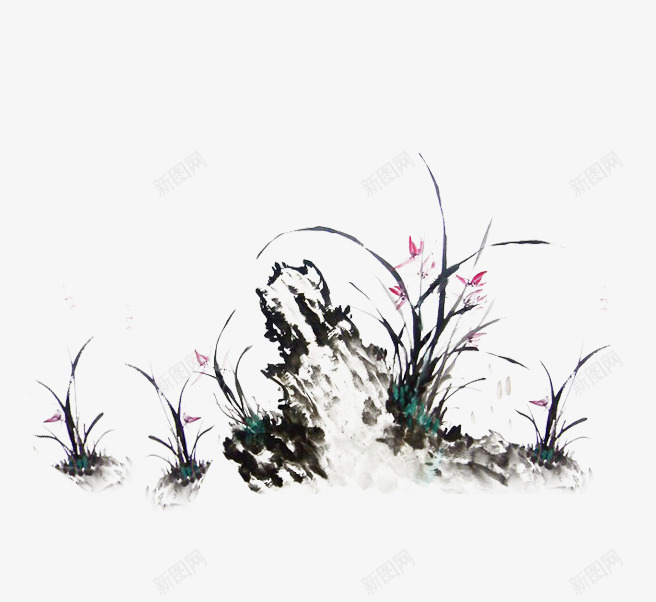 手绘额水墨海草图png免抠素材_新图网 https://ixintu.com 手绘植物 植物 水墨画 海草 海葵图片 海藻 石头 绿植