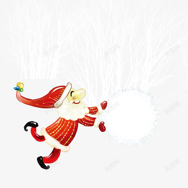 推着雪球的圣诞老人png免抠素材_新图网 https://ixintu.com 圣诞树 圣诞老人 雪球