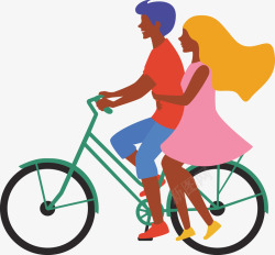 手绘骑自行车的情侣矢量图素材