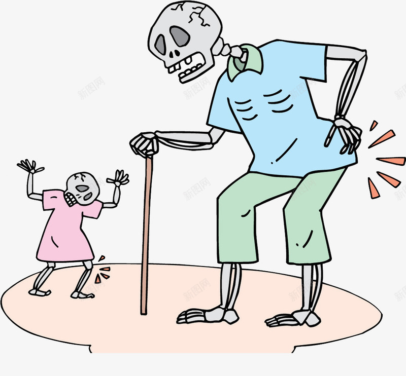 珍惜生命png免抠素材_新图网 https://ixintu.com 动漫 卡通 拐杖 绘画 装饰 骷髅头