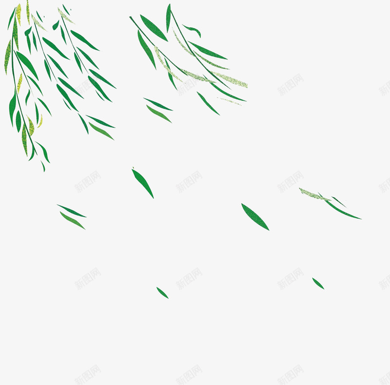 绿色柳叶png免抠素材_新图网 https://ixintu.com 叶子 柳叶 漂浮 绿色 装饰 装饰素材