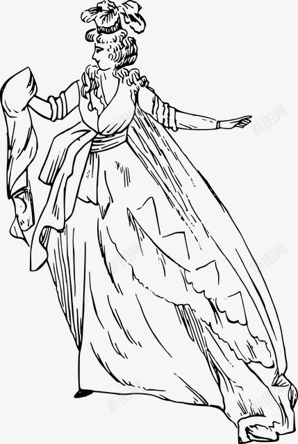 贵妇人手绘png免抠素材_新图网 https://ixintu.com 人物 优雅 古代 复古 手绘 插画 装饰 黑白