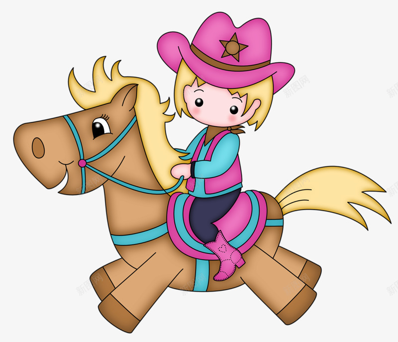 骑马的少女png免抠素材_新图网 https://ixintu.com 卡通 女孩 马 骑术