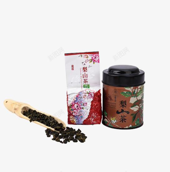 梨山高山茶png免抠素材_新图网 https://ixintu.com 灌装 竹勺 红色 花朵 茶叶