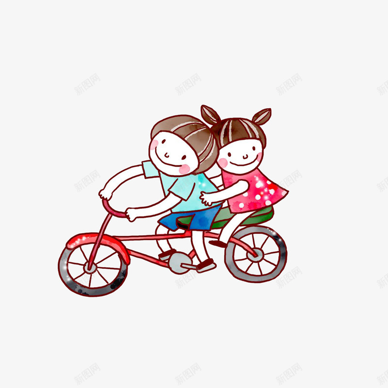 可爱情侣骑单车png免抠素材_新图网 https://ixintu.com 卡通 可爱情侣 害羞男女孩 情侣骑单车 插画 浪漫