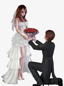 新娘捧花婚纱女子插画婚纱新娘和新郎高清图片