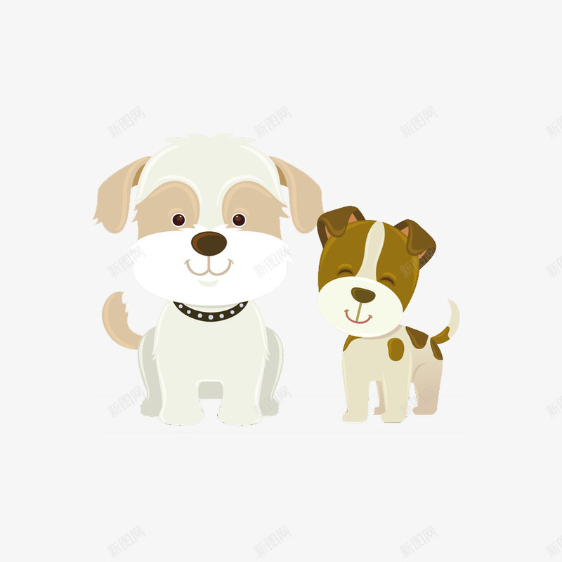 两只雪白小狗的肖像png免抠素材_新图网 https://ixintu.com 卡通 可爱 微笑 手绘 生动 简约 雪白 项圈