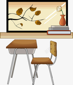 手绘教室窗边的桌椅素材