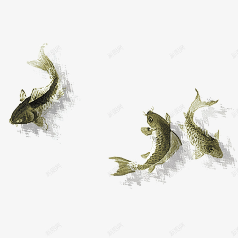 三条小鱼png免抠素材_新图网 https://ixintu.com 动物 手绘 水中 水墨 水彩 鱼