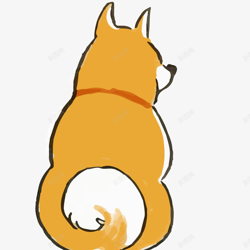 坐着的卡通小狗后背图png免抠素材_新图网 https://ixintu.com 动作 动物 卡通 后背图 坐着的 小狗 手绘图
