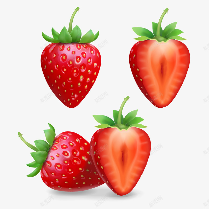 新鲜红草莓矢量图ai免抠素材_新图网 https://ixintu.com 水果 红色 草莓 食物 矢量图