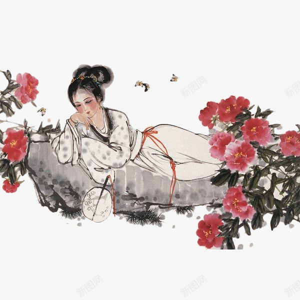 红楼梦插画人物湘云眠芍png免抠素材_新图网 https://ixintu.com 中国风 古典 手绘 插画 水墨 红楼梦