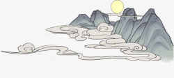 中式传统中山装淡彩国画风格的云纹高清图片