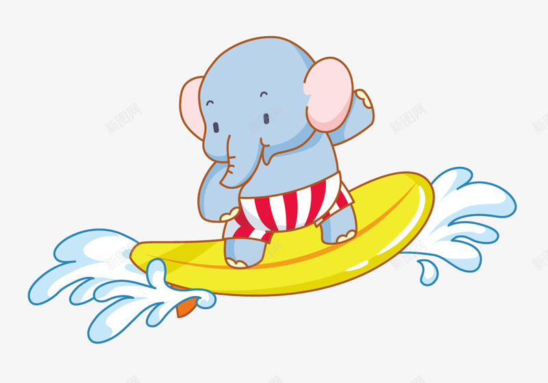 冲浪板上的大象png免抠素材_新图网 https://ixintu.com 冲浪 动物 卡通 大象