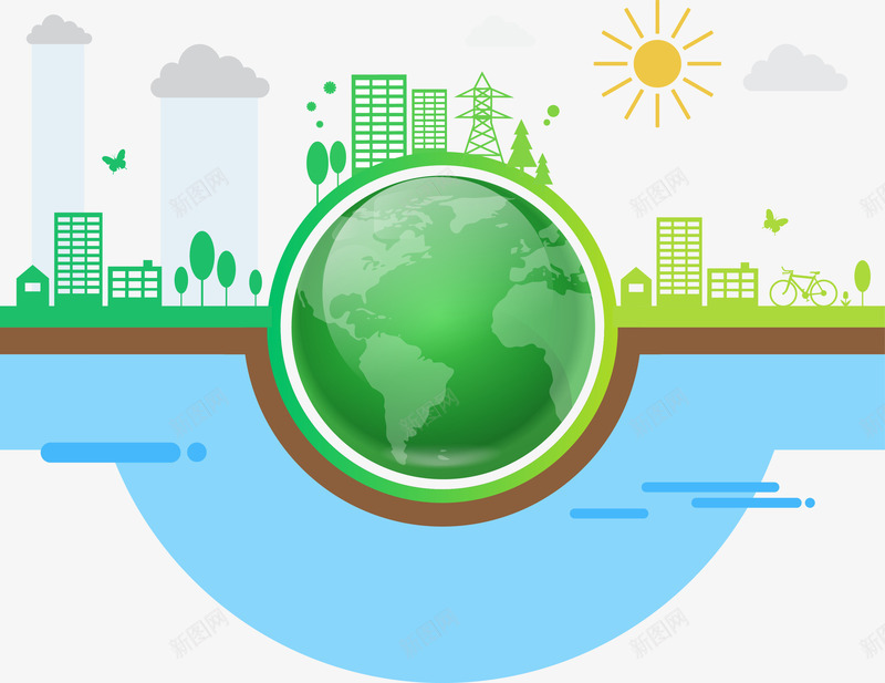 绿色简约地球都市装饰图案png免抠素材_新图网 https://ixintu.com 免抠PNG 地球 简约 绿色 装饰图案 都市