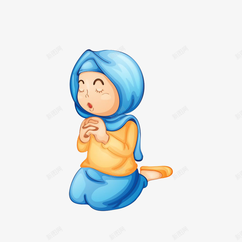 卡通带着头巾跪着祈祷的女子png免抠素材_新图网 https://ixintu.com 祈祷的手 蓝色头巾 虔诚祷告 跪着的人 跪着祈祷 跪着祷告