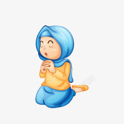 跪着的人卡通带着头巾跪着祈祷的女子高清图片