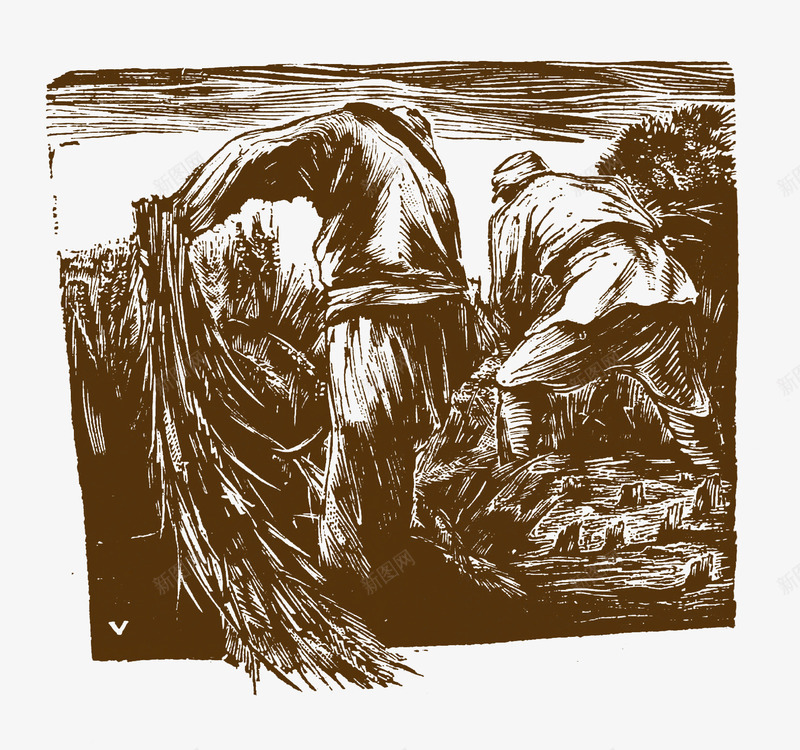 木板画装饰画收割麦子的场景png免抠素材_新图网 https://ixintu.com 劳动场景 收割麦子 收麦子 木板画 装饰画 褐色 麦子地 麦穗收割