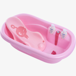 感温粉色新生儿可坐躺浴盆高清图片