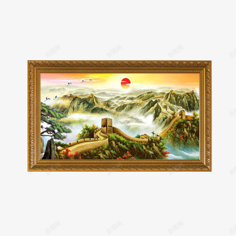 高档纯手绘风景画山水画png免抠素材_新图网 https://ixintu.com 产品实物 金色长城 金色长城手绘挂画 金色长城油画 长城卡通 长城装饰画