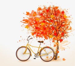 秋天枫树林枫叶和自行车高清图片
