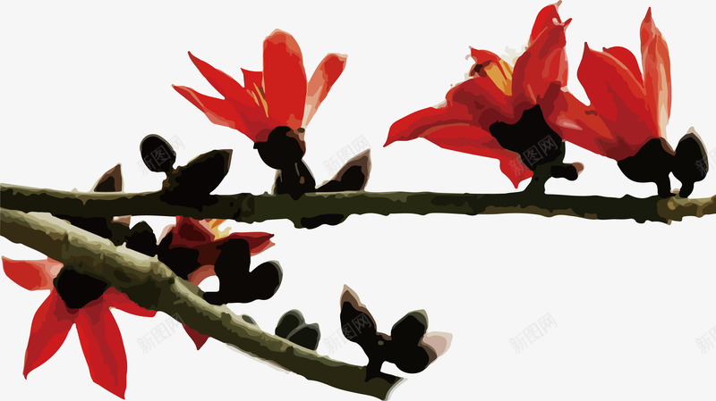 一排一排的木棉花和花苞png免抠素材_新图网 https://ixintu.com 一排木棉花 一排花苞 木棉花树 植物 红色 花卉 鲜花