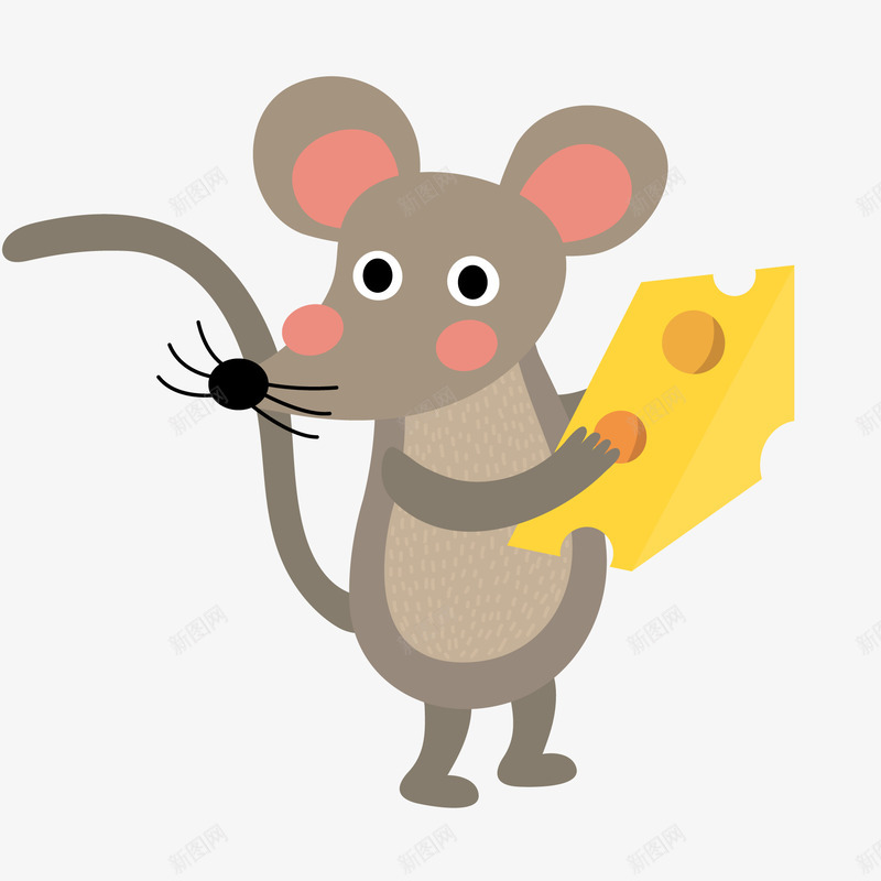 拿着奶酪的老鼠矢量图ai免抠素材_新图网 https://ixintu.com 动物设计 卡通 奶酪 灰色 老鼠 食物设计 矢量图