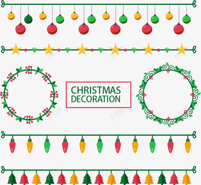圣诞节装饰物png免抠素材_新图网 https://ixintu.com 圣诞树挂饰 圣诞球吊灯 多色彩灯 彩色电灯泡 花环